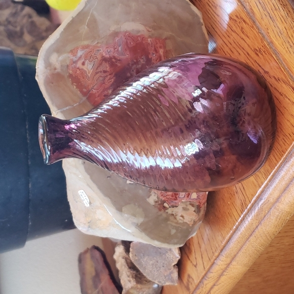 None Accents Glass Handmade Handblown Small Purple Vase 525 New